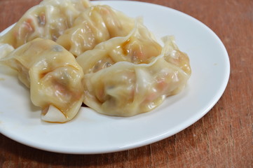 vegetarian Gyuza dressing soy sauce on dish