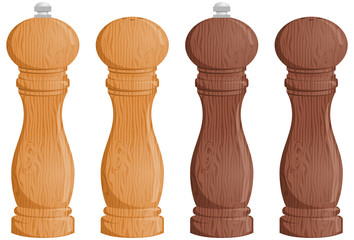 Salt and pepper mill / grinder set in two color schemes.