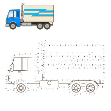 Draw truck educational game vector illustration