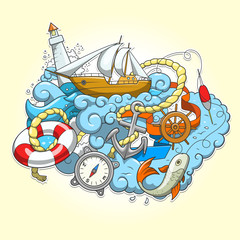 Summer sailing abstraction vector illustration