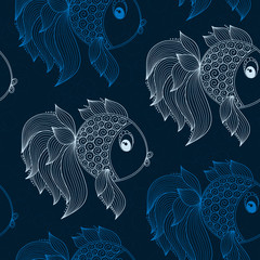 seamless pattern with fish on  blue background