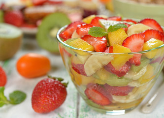 Fruit salad with mango and strawberries