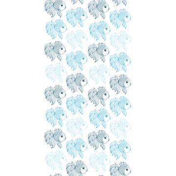 Blue Fish On White Background Vector Seamless Pattern