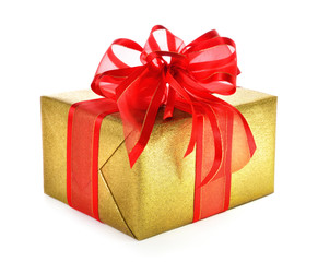 Goldenes Geschenk mit pfiffiger Schleife