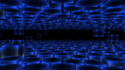 Abstract Floating Blocks Background Illustration - Blue