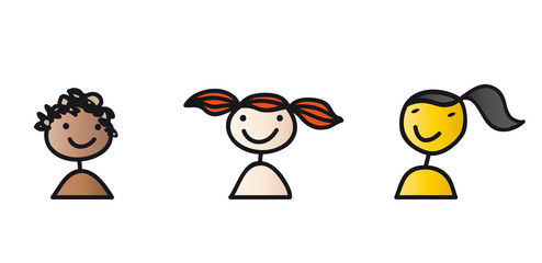 Kindergesichter - verschiedene Nationalitäten, Integration und Zusammenleben von Kulturkreisen, Inklusion, Gemeinschaft leben, Zukunft gemeinsam gestalten