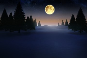 Full moon over snowy landscape