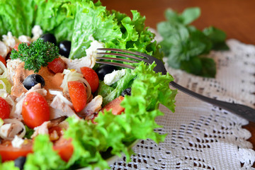 Fresh Mixed Vegetable Salad With Chicken Meat