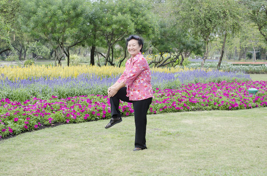Portrait of Asian Elderly Exercise in the park