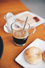 Cup of coffee latte art in coffee shop