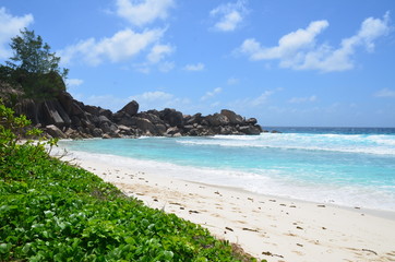Bright sandy beach on Mahe Island, Seychelles