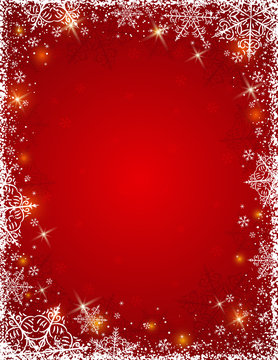 Red background with  frame of snowflakes,  vector