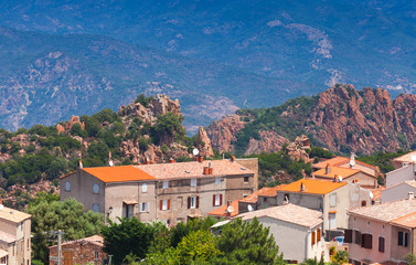 Fototapeta na wymiar Small Corsican village cityscape, old living house