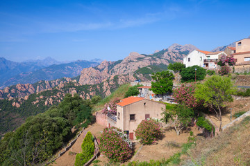 Fototapeta na wymiar Rural landscape, houses in mountains of Corsica