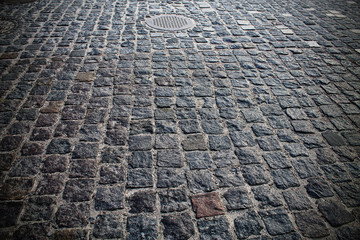 bridge of a large gray cobblestones close up