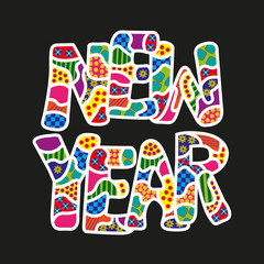new year button on black background