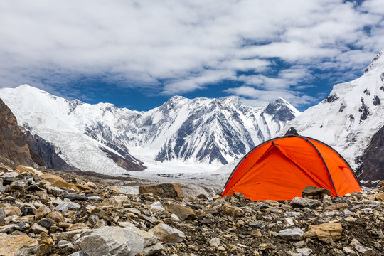 Red Tent in High Latitude Mountain Terrain