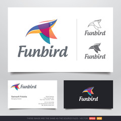 Fototapeta na wymiar Colorful Flying Humming Bird Logo and Business Card Design