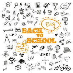 Back To School Typographical Background Isolated On White With School Icon Elements