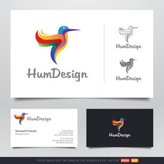 Colorful Humming Bird Logo and Business Card Design