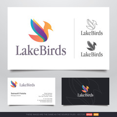 Colorful Swan Bird Logo and Business Card Design