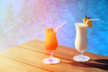 Two cocktails on luxury tropical beach