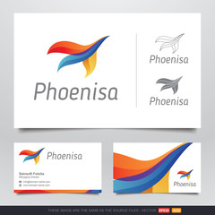 Colorful Phoenix Bird Logo and Business Card Design