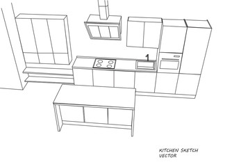 Kitchen furniture sketch. Vector