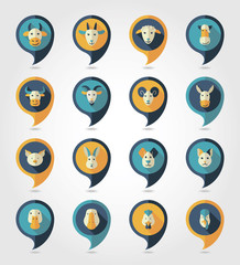 Farm animals mapping pins icons