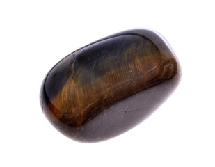   smooth piece of falcon eye mineral  macro, isolated 