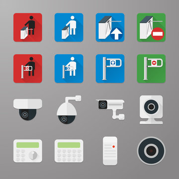 Security icons set 3. Video surveillance and turnstile