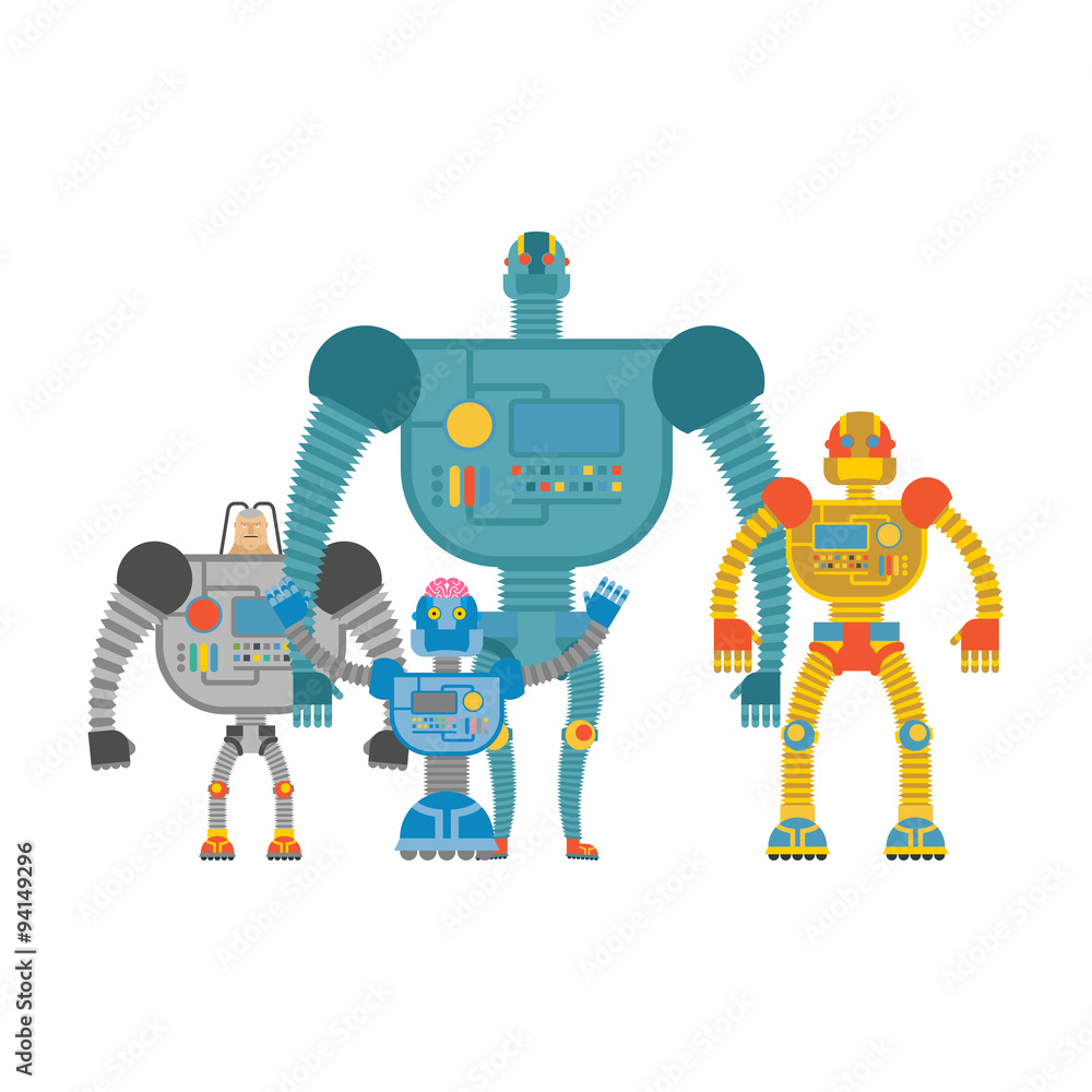 Poster set space robots. cyborgs invaders. humanoid machines with artif