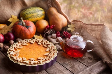 Gartenposter Traditional homemade pumpkin tart pie healthy sweet dessert © GreenArt Photography