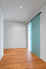 Hallway with glass door, modern home