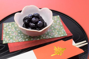 黒豆　祝い箸　赤