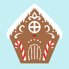 Gingerbread house with christmas candies, vector illustration