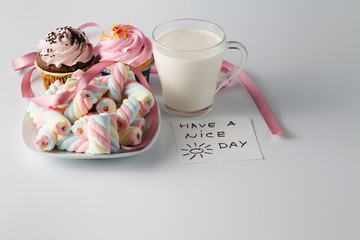 Sweet breakfast decoration with milk