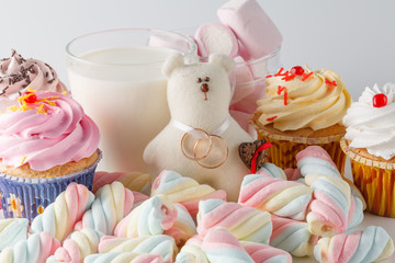 Wedding decoration with toy bear and rings