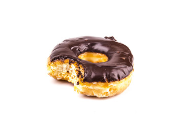 Eaten chocolate donuts isolated on white background