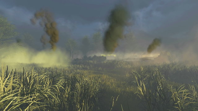 Legend of the Second World War - russian tank T34 at the battlefield. Realistic three dimensional animation.