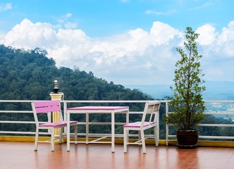 Outdoor deck and patio furniture with mountain view