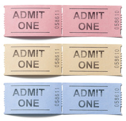 colorful tickets admit one set isolated on white