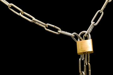 Fototapeta na wymiar Chain and lock wrapped around a computer