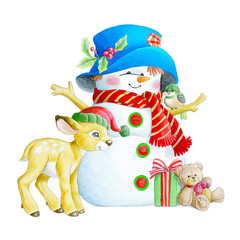 Christmas snowman with blue hat