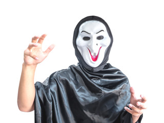 man wear ghost costume isolated
