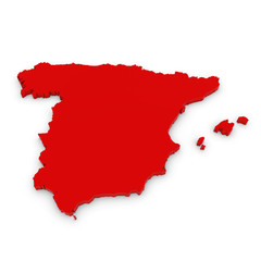 Red 3D Outline of Spain Isolated on White