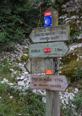 road sign at the Pont Valentre in Cahors France, way of saint james, via podiensis