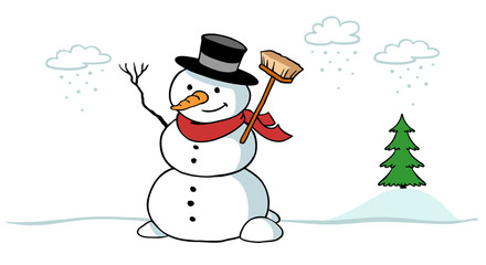 Schneemann in Landschaft im Winter