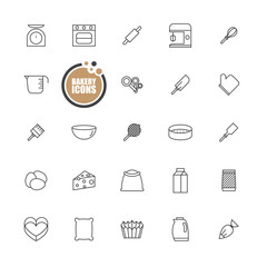 Bakery equipment icons line set