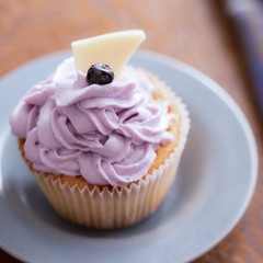 Blueberry cupcake with mascarpone cream